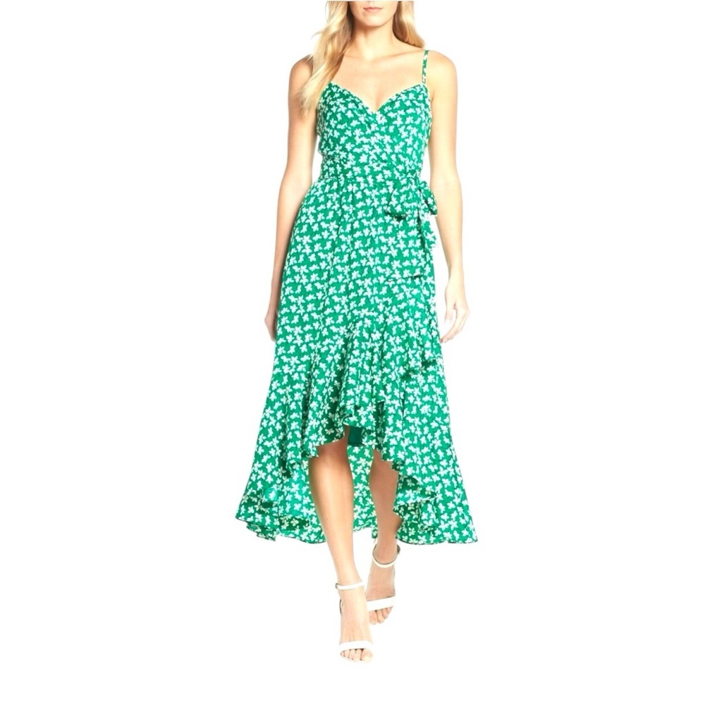 Eliza J Floral High/low Faux Wrap Midi Dress